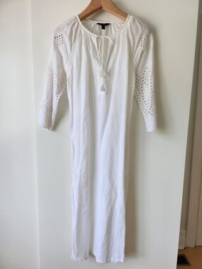 J.Crew Beach Coverup In White Linen With Eyelet Details